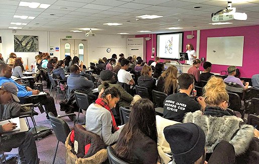 Students listen to a lecture in progress